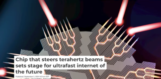 The angles and branches in this illustration of a chip are key to using terahertz waves for the next generation of high-speed wireless communications. Wenhao Wang, Guillaume Ducournau, and Ranjan Singh